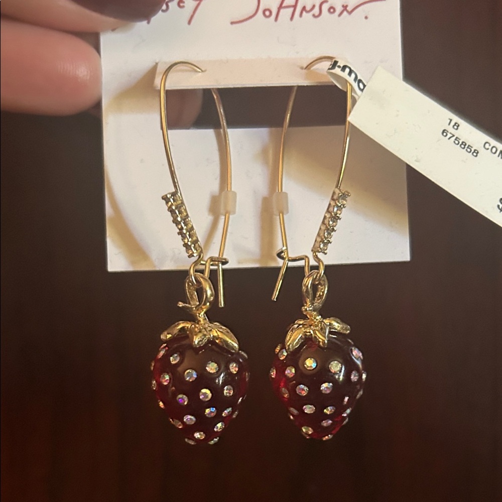 Betsey Johnson Gold and Red Strawberry Earrings